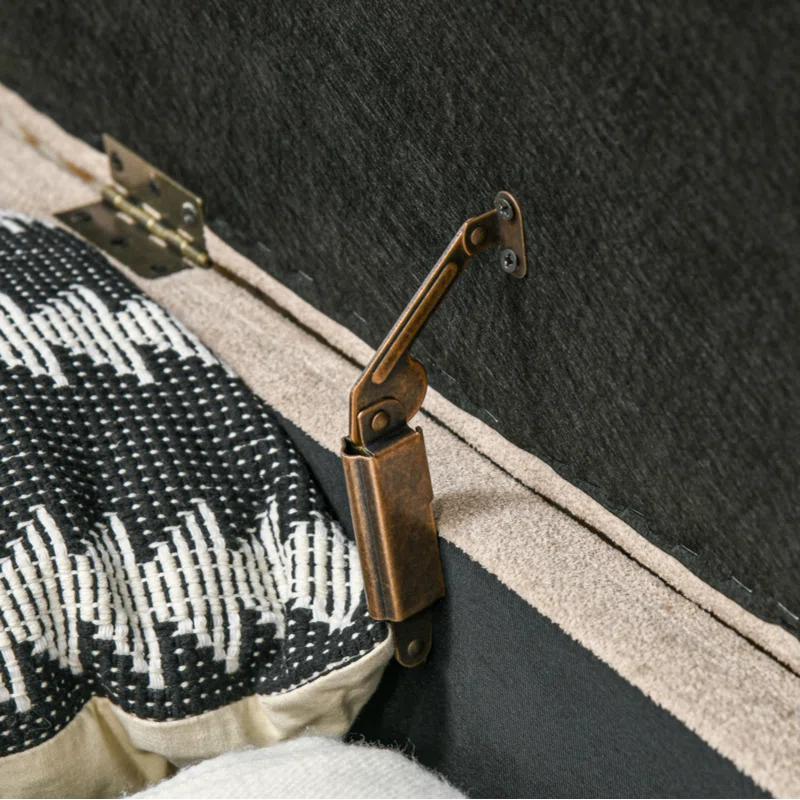 Corrigan Studio® Storage Ottoman Bench, 43.3" Teddy Fleece Upholstered End Of Bed Bench With Wood Legs And Padded Seat, Oval Modern Entryway Bench, Beige