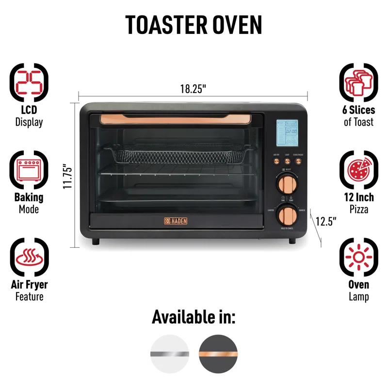 HADEN Haden Countertop 6 Slice Toaster Oven Air Fryer Combo for Kitchen, Black/Copper
