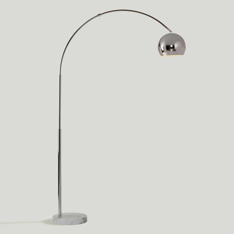 Brightech Olivia 75" Modern Industrial LED Arc Floor Lamp with Silver Chrome Finish, White Marble Base, and Metal Bowl Shade, Bulb Included