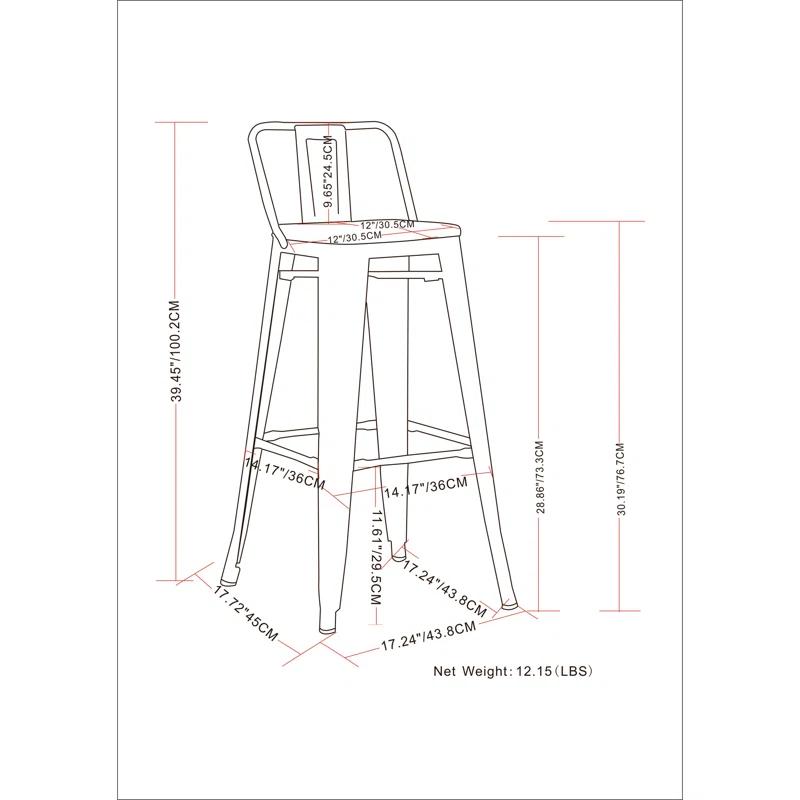 Simpli Home Rayne 30" Industrial Metal Bar Stool in Gun Metal Gray (Set of 2)