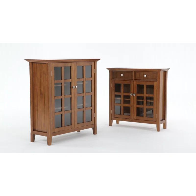 Simpli Home Acadian 36"W Solid Wood 2-Shelf Entryway Storage Cabinet with Glass Doors and 2 Drawers
