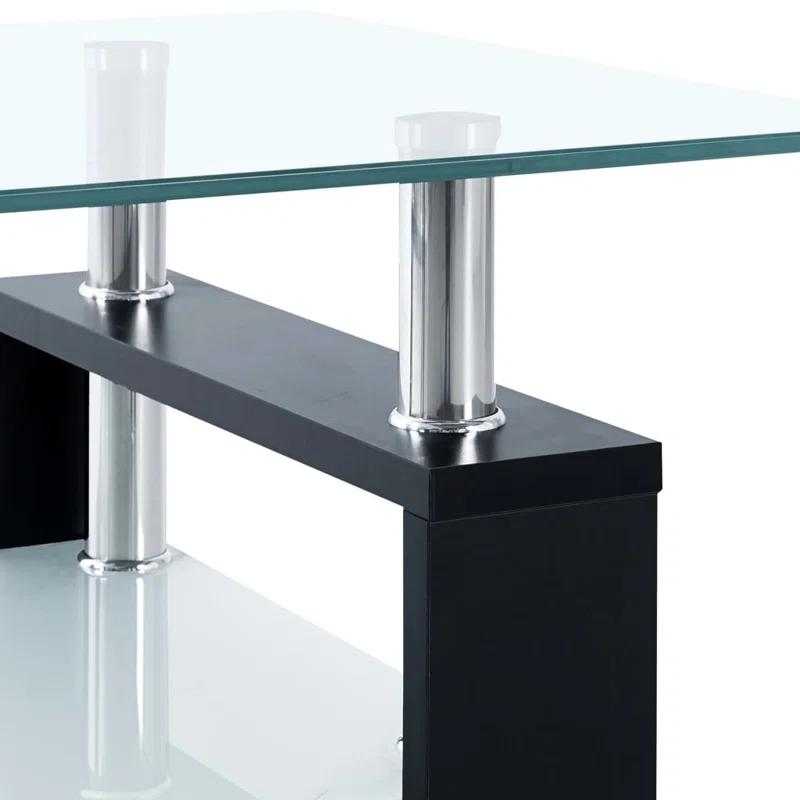 Orren Ellis Paizleigh vidaXL Coffee Table, Tempered Glass Top, Center Table, 37.4''x21.7''x15.7''