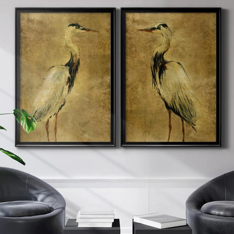 Beachcrest Home™ " Gold Crane At Dusk I " 2 - Pieces Painting Print