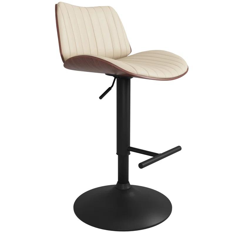 Simpli Home Goulding Adjustable Swivel Upholstered Mid-Century Modern Bar Stool with Hydraulic Lift and Footrest