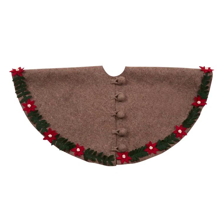 Arcadia Home Handmade Felt Christmas Tree Skirt - Poinsettia Border on Gray - 60"