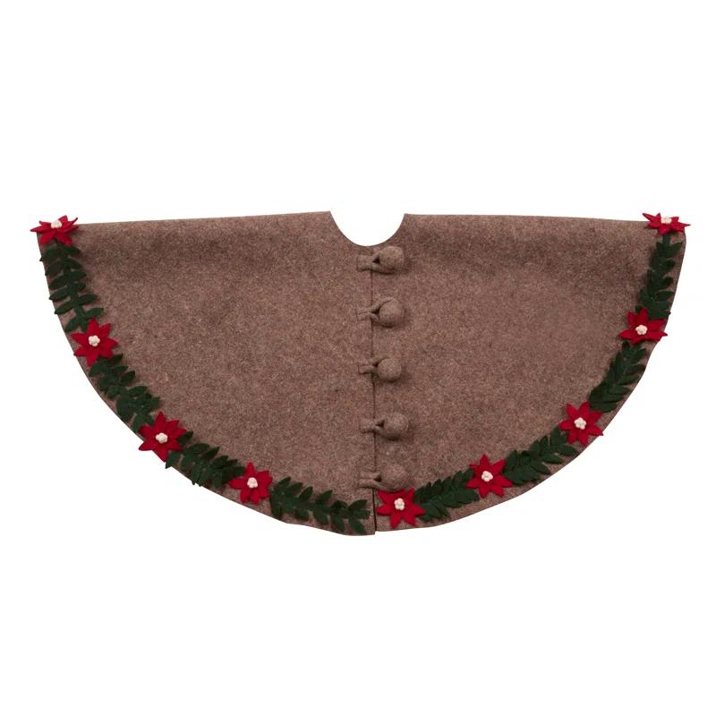 Arcadia Home Handmade Felt Christmas Tree Skirt - Poinsettia Border on Gray - 60"