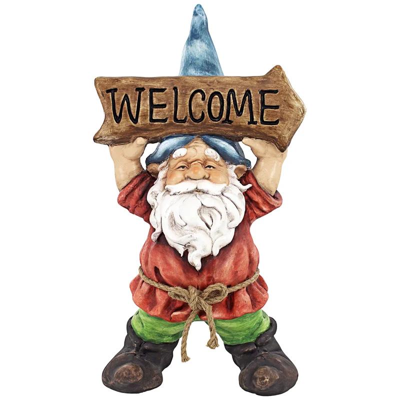 Welcoming Willie Garden Gnome with Welcome Sign