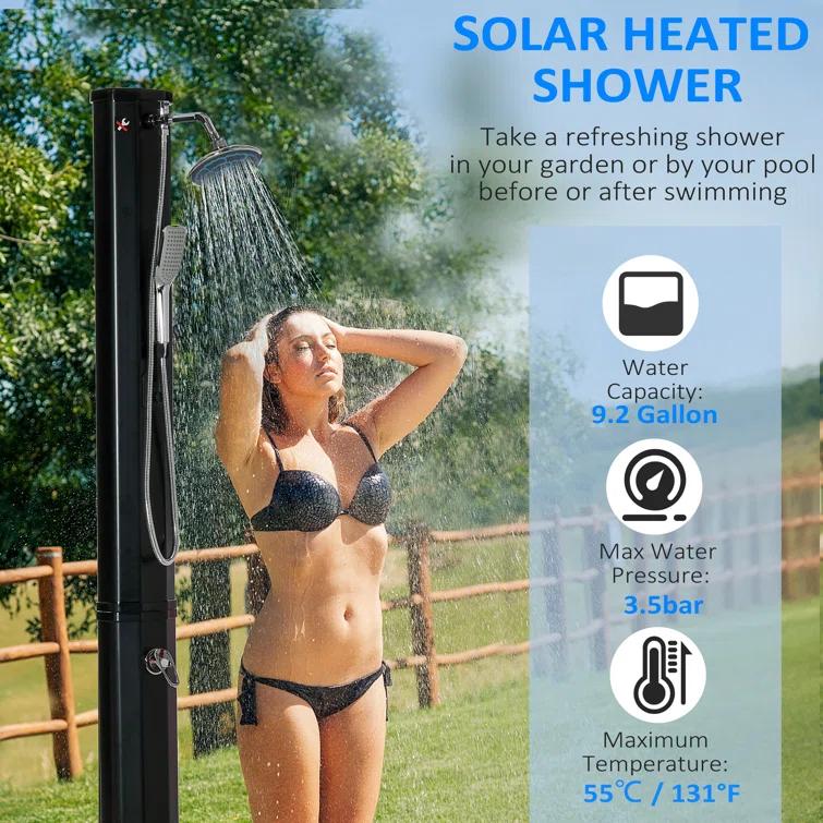 Outsunny Solar Powered Portable Plastic Freestanding Outdoor Shower with Detachable Shower Head and Footwash Spout