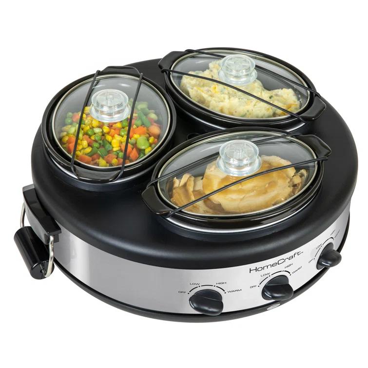 Mega Chef Triple Round Oval 1.5 Quart Stainless Steel Cooker Buffet