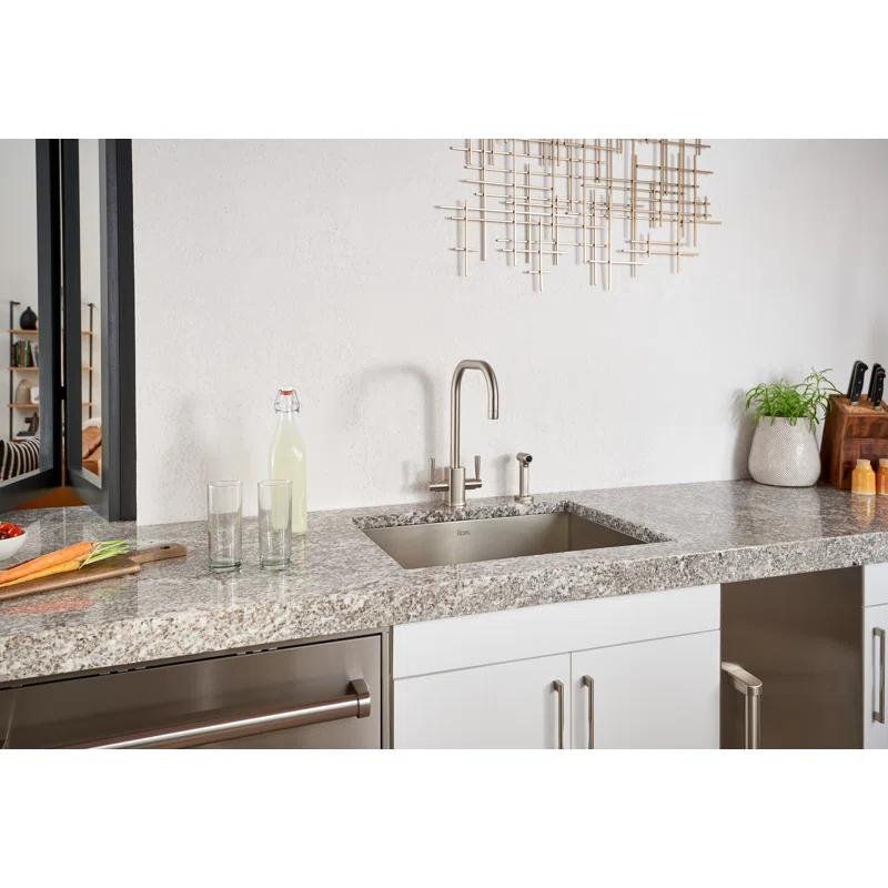 Perrin & Rowe U.4310LS-STN-2 Holborn™ Single Hole U-Spout Kitchen Faucet With Square Body And Sidespray