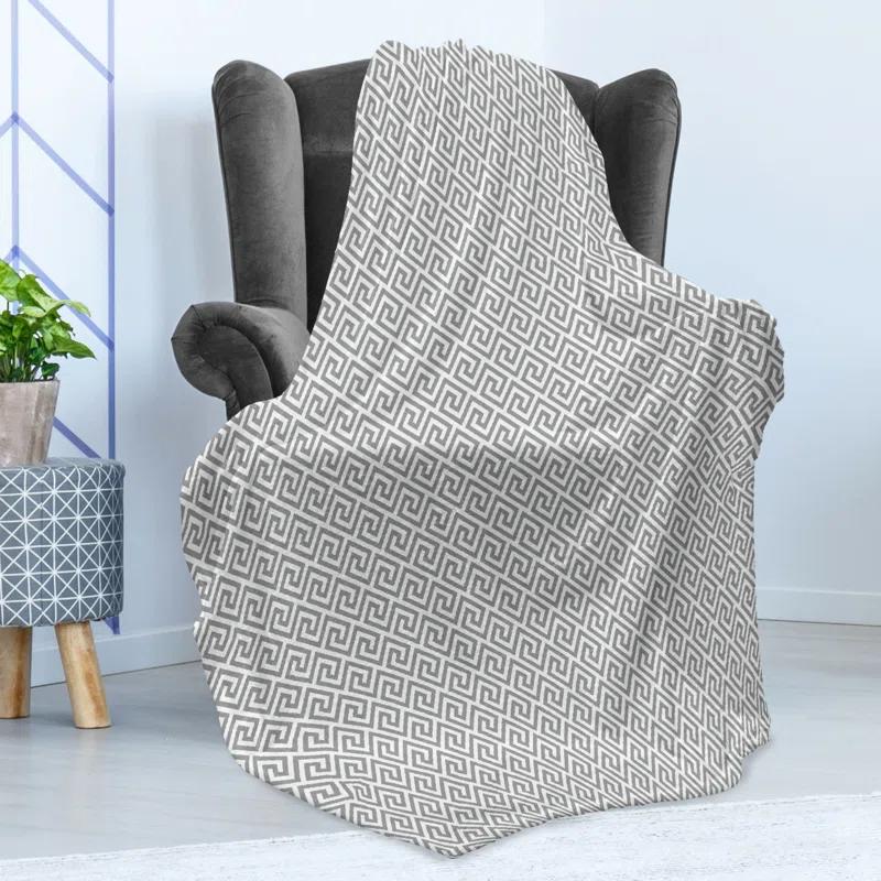 Ambesonne Ambesonne Geometric Fleece Throw Blanket Monochrome Pattern Lines Pale Grey White