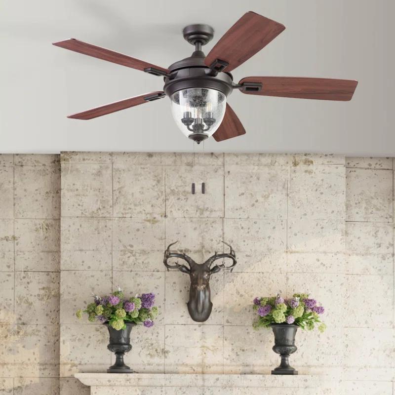 52" Glencrest 5 - Blade Standard Ceiling Fan with Pull Chain and Light Kit Included