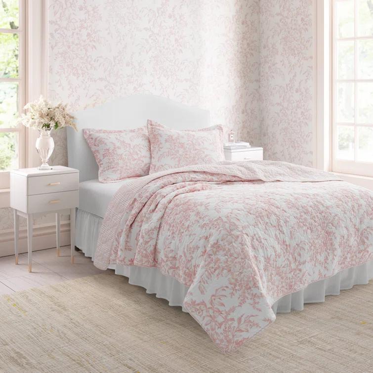 Laura Ashley Bedford Pink Cotton Reversible Quilt Set