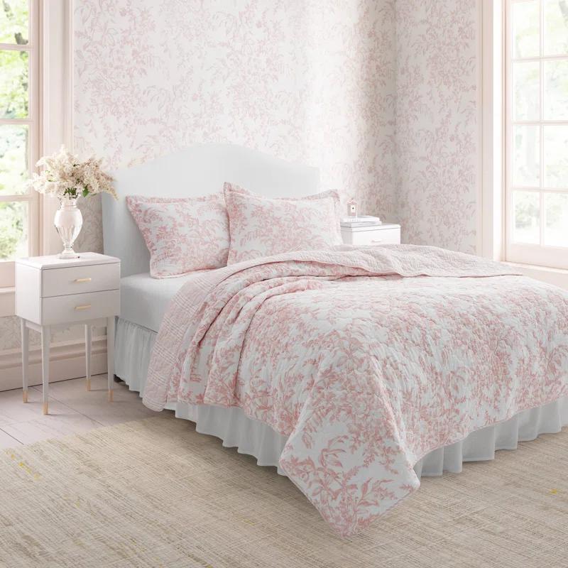Laura Ashley Bedford Pink Cotton Reversible Quilt Set