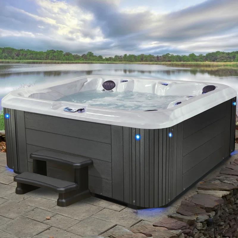 Aqualife® by Strong Spas® Grand Banks™ 5-Person 81-Jet Acrylic Lounger Hot Tub Spa, Stainless Steel Heater and Ozonator, Multi Color LED Lighting, Insulated Cover Included