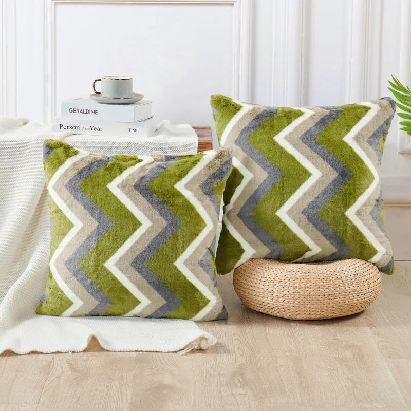 Home Soft Things Chevron Faux Fur Pillow Cover (Set of 2)