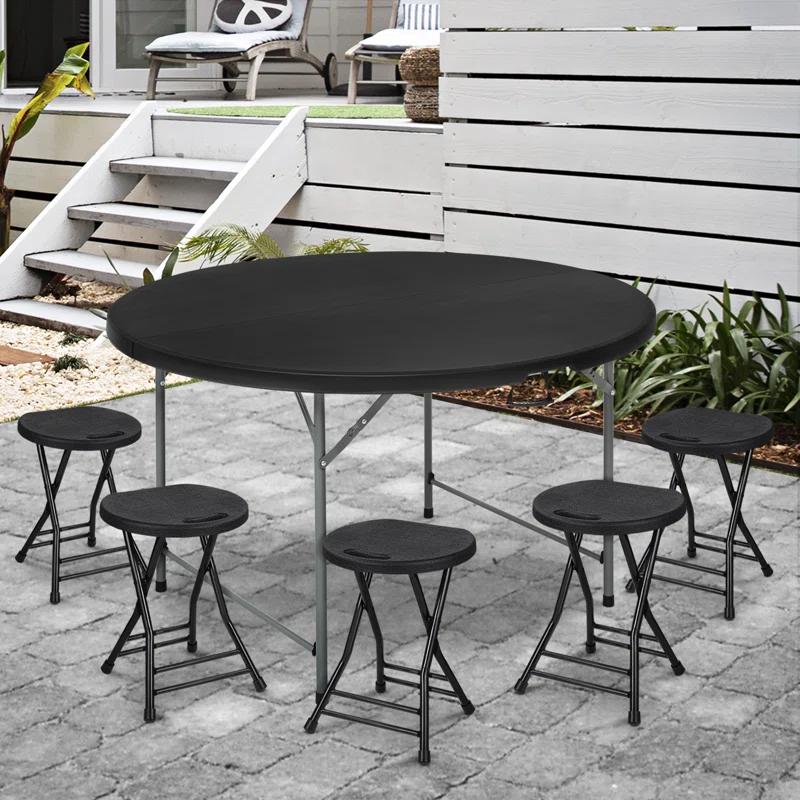 Plastic Round Folding Table, Portable Foldable Party Banquet Table for Camping Dining Outdoor Picnic