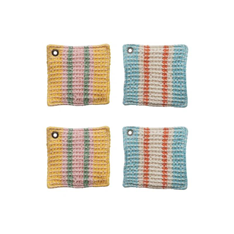 Creative Co-Op Cotton Waffle Weave Pot Holder With Leather Loop