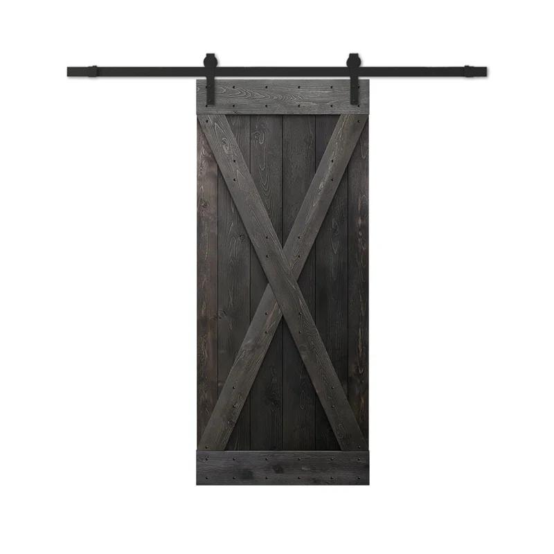 Calhome 84'' Solid Wood Paneled Stained with Installation Hardware Kit Barn Door