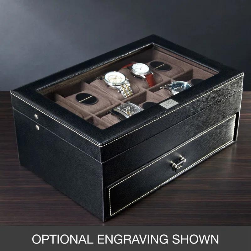 Mark & Bond Treviso Leather Valet Box And Ten Watch Display Case (engravable)