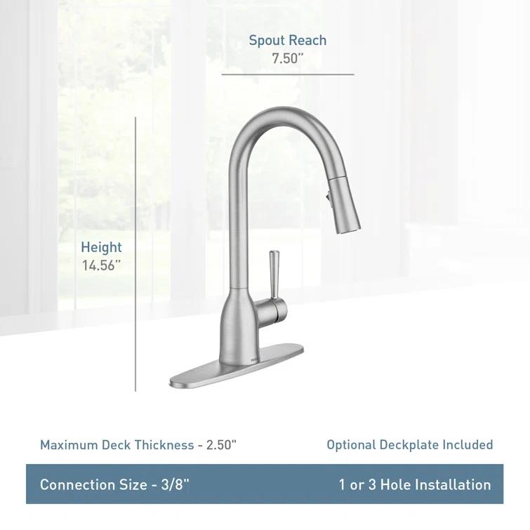 Moen Adler Pull Down Single Handle Kitchen Faucet with Accessories 87233BRB