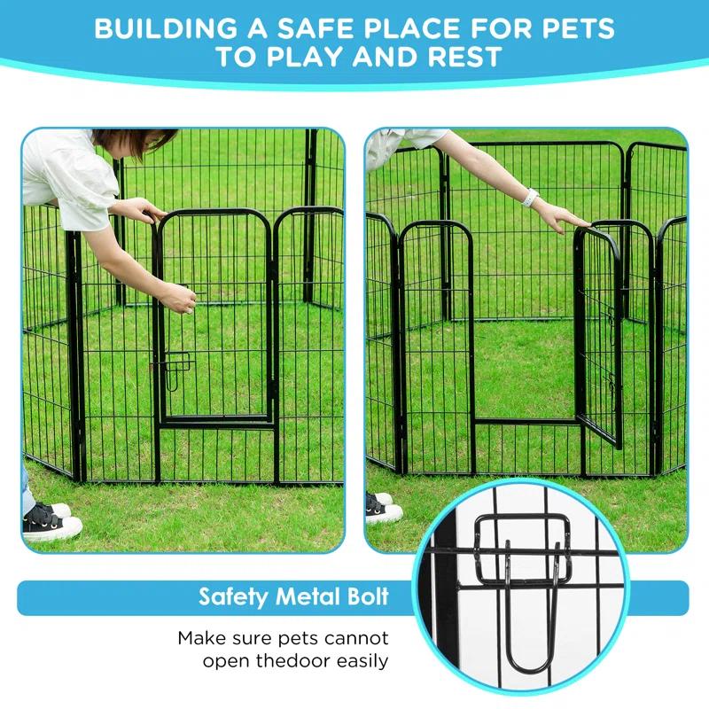 Dog Playpen Indoor 12 Panels Dog Pen For Small And Medium Dogs, Exercise Pen Pet Dog Fence With Doors Pet Puppy Playpen For RV Camping Yard, Black