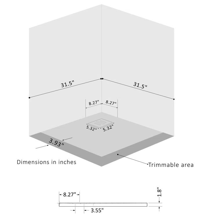 Distinct Kitchen and Bath by Schaedler Tytanit 32" x 32" Square Single Curbless Shower Base 3.83100/W/SC-M1/B/ST