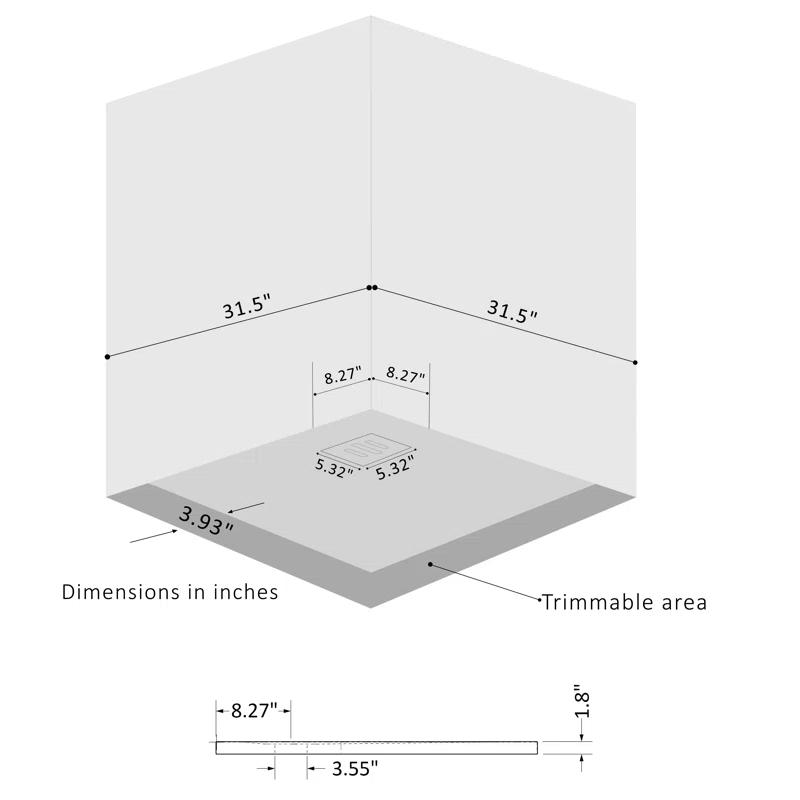 Distinct Kitchen and Bath by Schaedler Tytanit 32" x 32" Square Single Curbless Shower Base 3.83100/W/SC-M1/B/ST