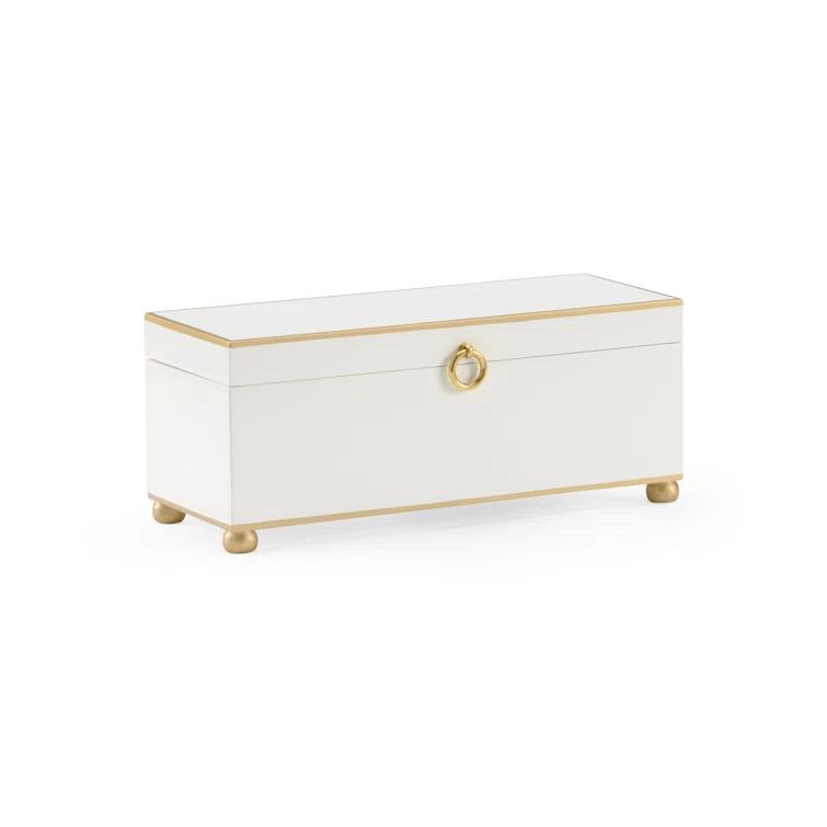 Cream and Polished Brass Wood Lidded Decorative Box
