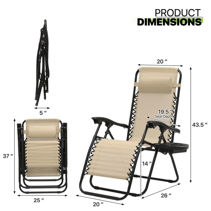 Arlmont & Co. Zero Gravity Chairs Recliners Outdoor Adjustable Foldable Reclining Lounge Chairs with Cup Holder (Set of 2)