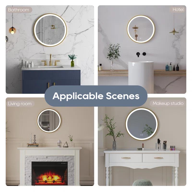 Deluxe Living Modern Round Illuminated Dimmable LED Anti Fog Makeup Bathroom Vanity Mirror