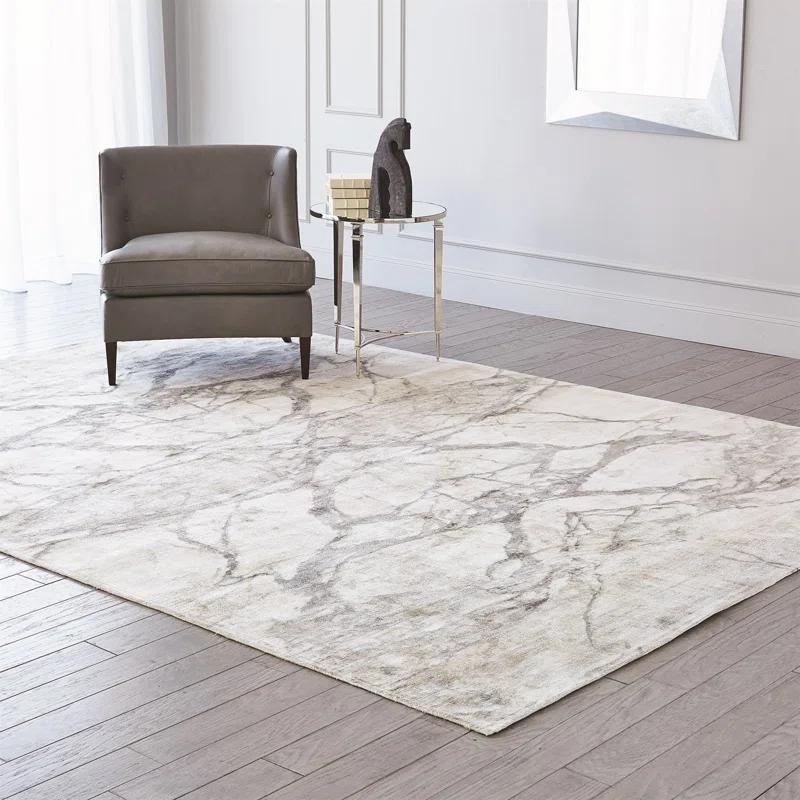 Mirror Match Marble Area Rug in Beige/Gray
