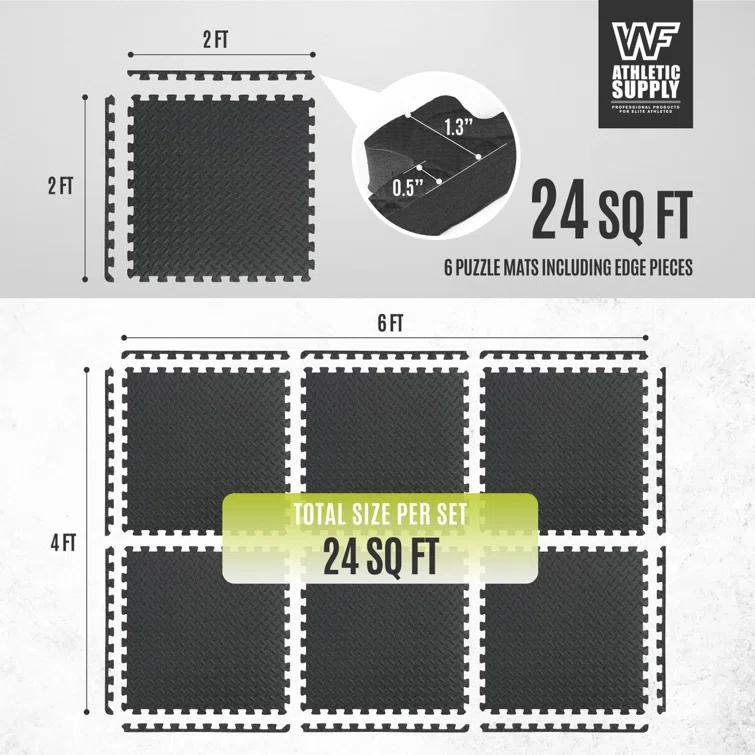 CAP CAP Interlocking Exercise Foam Mats, 24 SQ.FT Diamond, TATAMI, T-Pattern 1/2-Inch Thickness Tiles