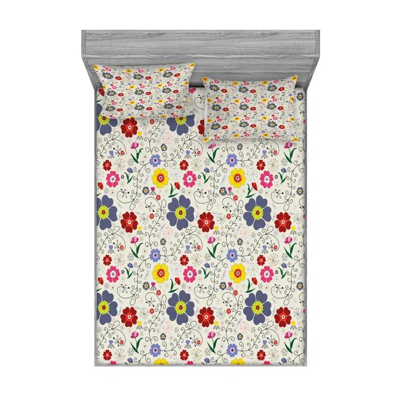 Ambesonne Microfiber Floral Sheet Set
