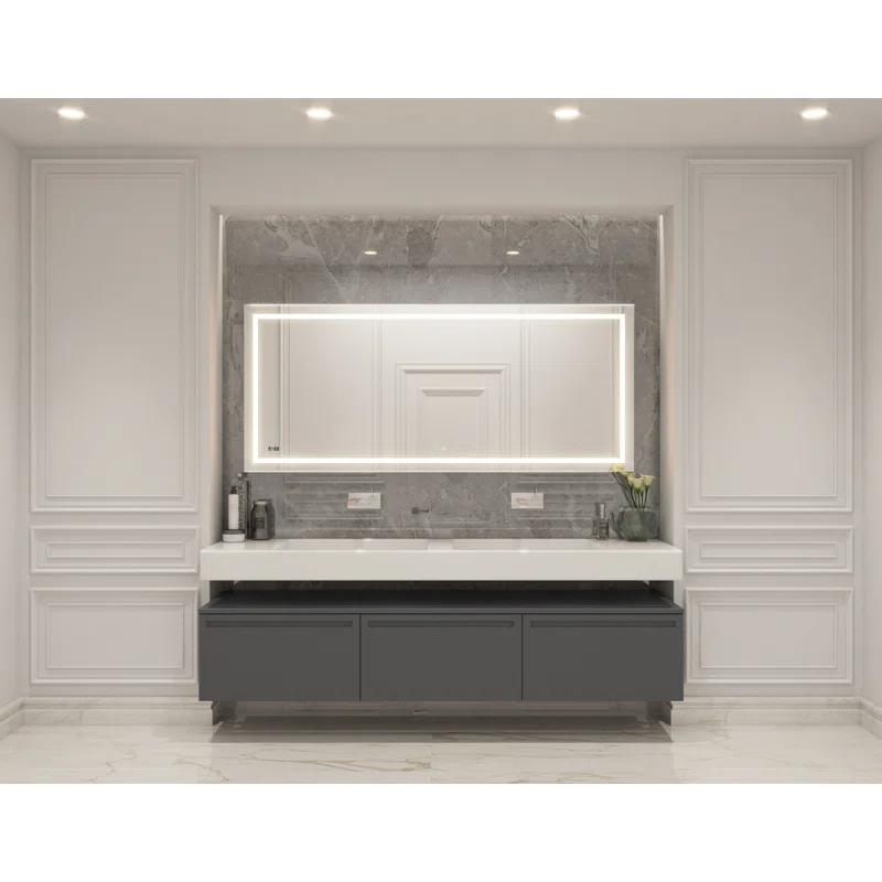 AQUADOM Daytona LED Wall-Mount Mirror for Bathroom with 3 Color Lighting, Touch Control, Dimmer and Defogger, Digital Clock