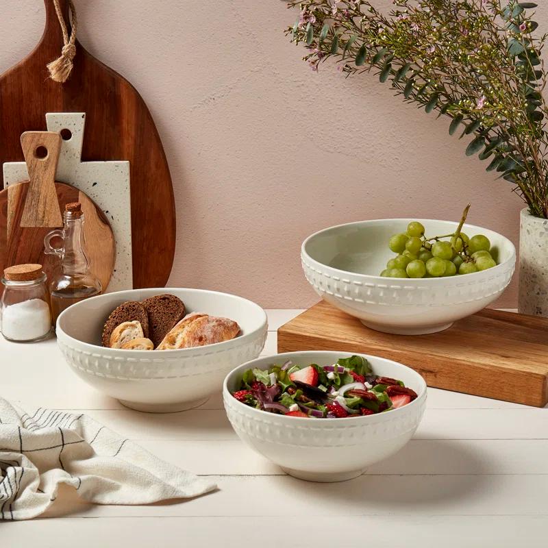 Ivory Dinnerware Tabletops Gallery 3 piece Serving Bowl Set Bloom Embossed White