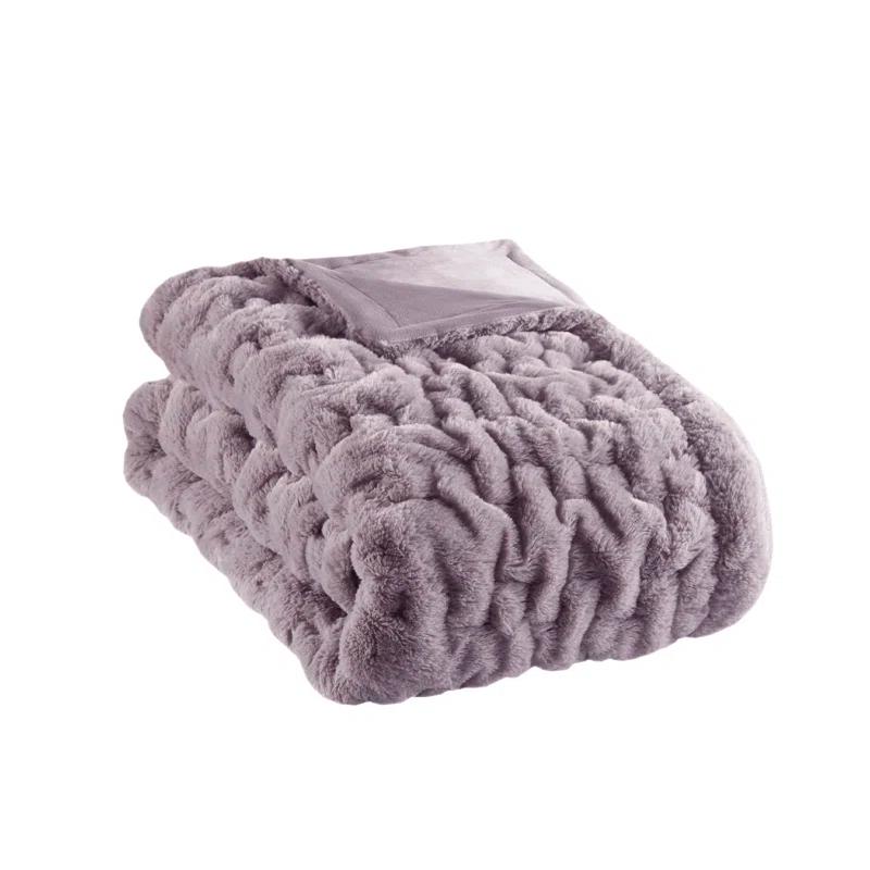 Madison Park Lavender Ruched Fur Throw 50x60"
