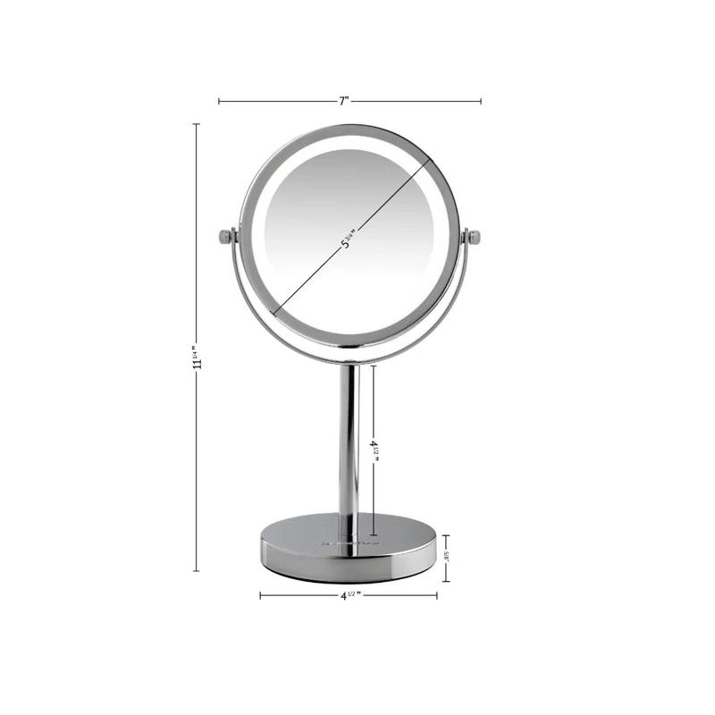 Ovente OVENTE 6" Lighted Makeup Mirror with 1X/7X Magnification, Cordless Tabletop Mount Vanity Round Mirror with 360° Swivel Design and Double Sided Cool Tone LED Ring Light, Nickel Brushed MLT60BR1X7X