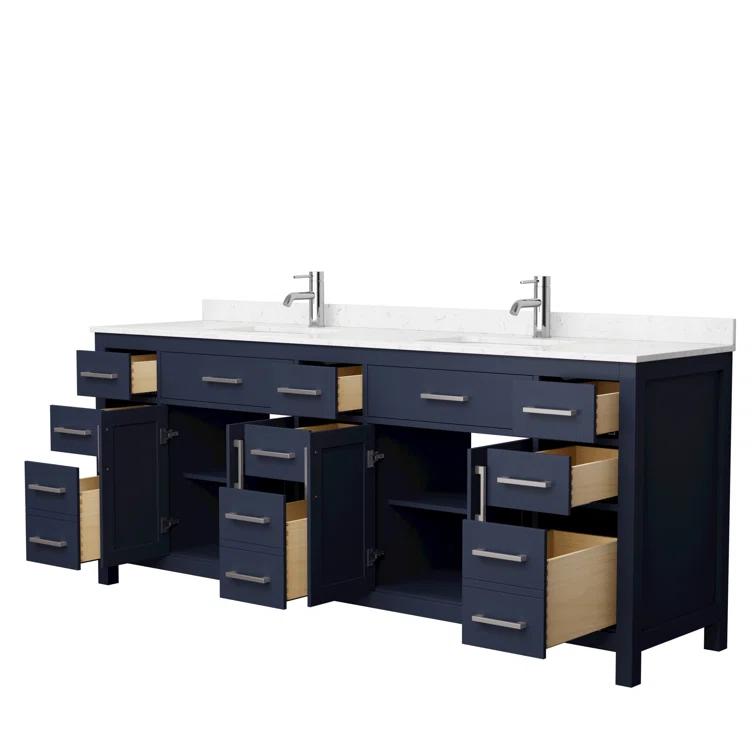 Wyndham Collection Beckett 84" Freestanding Double Bathroom Vanity with Cultured Marble Top