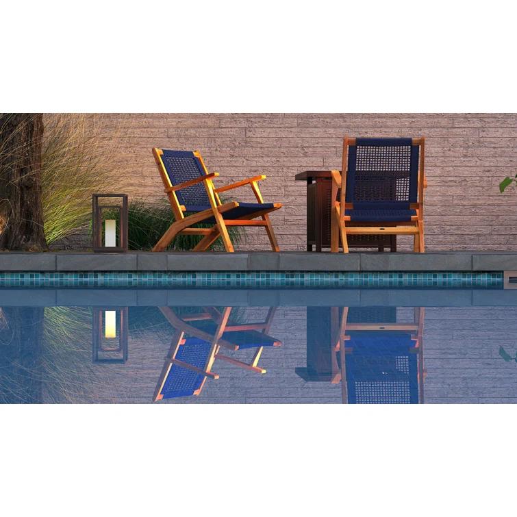 Balkene Home Patio Sense Vega Natural Stain Chair ,Acacia Wood Construction ,Woven Web Seat- Navy Blue Cording