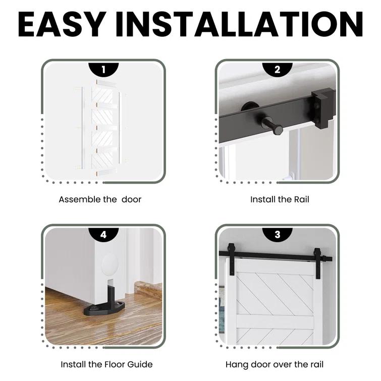 LDB_BUILDING Manufactured Paneled Wood Prefinished Barn Door with Installation Hardware Kit