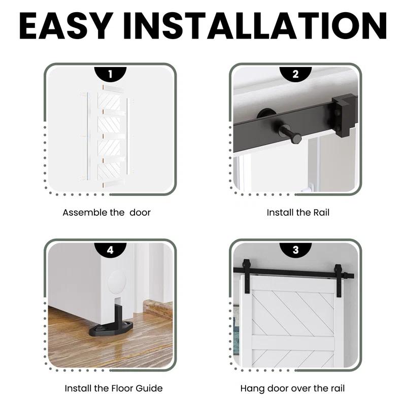 LDB_BUILDING Manufactured Paneled Wood Prefinished Barn Door with Installation Hardware Kit