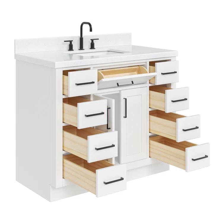 Wildon Home® Tidworth 42'' Solid Wood Single Bathroom Vanity with 1.5'' Carrara Quartz Top, Rectangular Sink