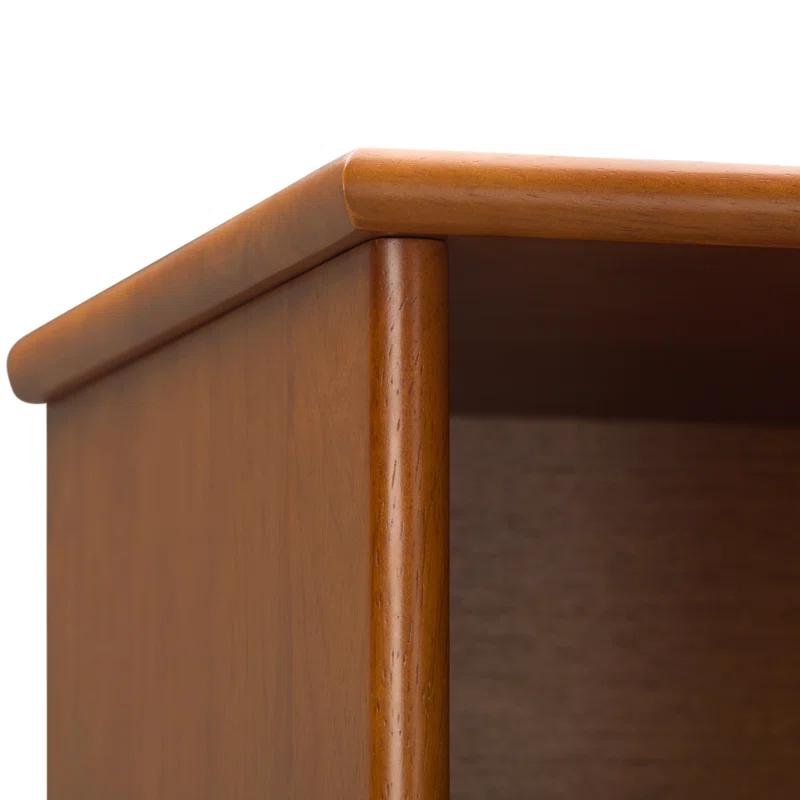 Simpli Home Draper 35"W Solid Hardwood 6 Shelf Compartment Mid-Century Modern Wide Bookcase with 2 Drawers