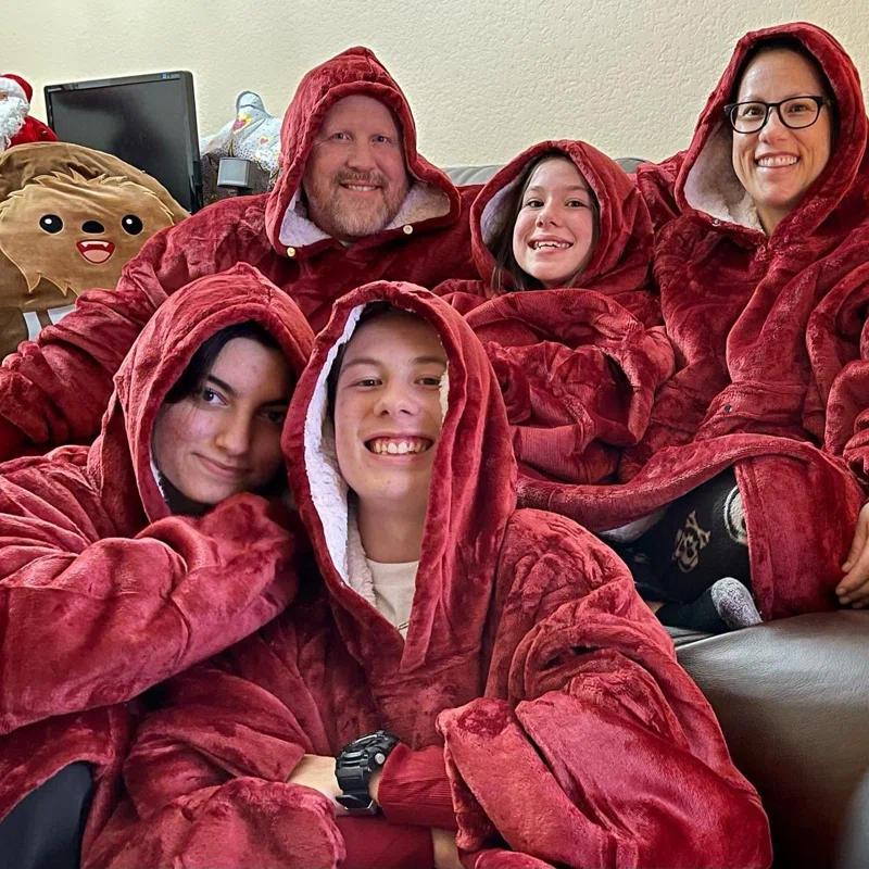 Catalonia Oversized Hoodie Blanket Sweatshirt, Warm Sherpa Giant Pullover with Front Pocket for Men Women