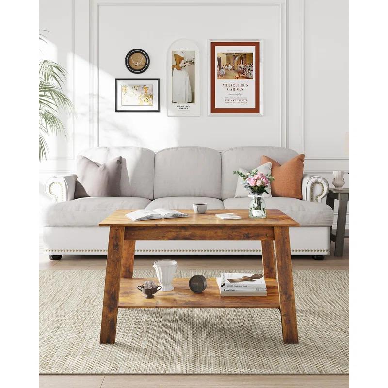 Winston Porter 2-Tier Coffee Table, Modern Farmhouse Coffee Table With Storage Shelf