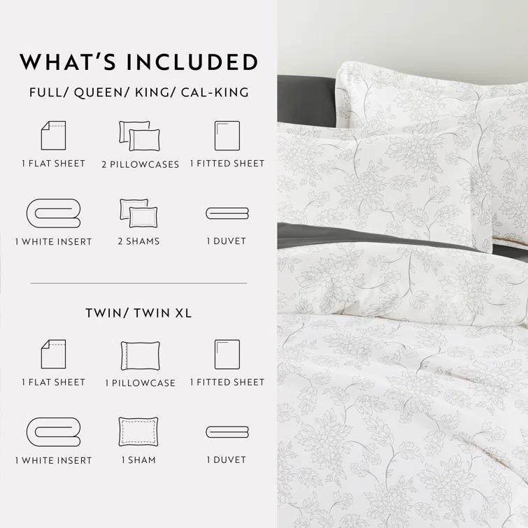 IEnjoy Home 8-Piece Reversible Bedding Bundle - Patterned Duvet Cover, Comforter Insert and Solid Sheet Set