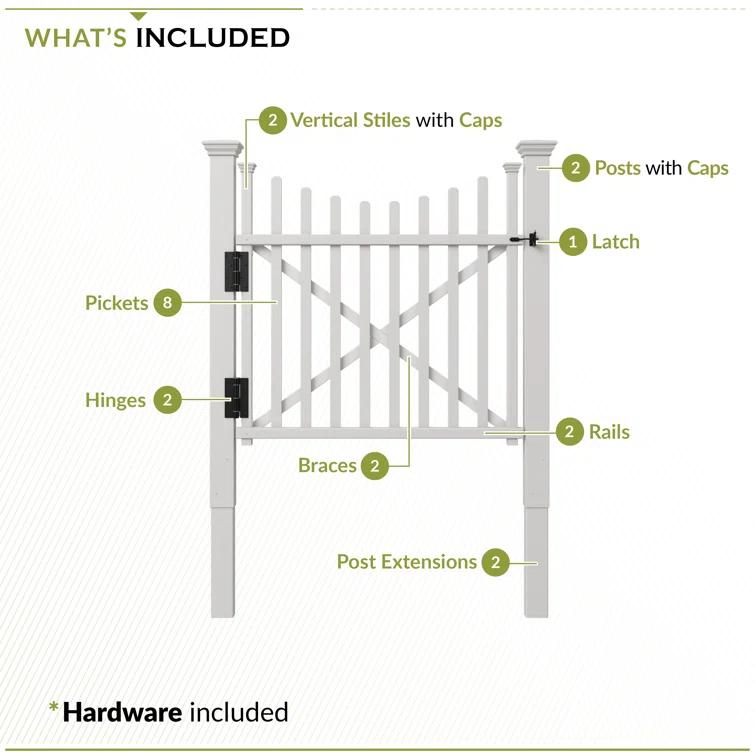 Zippity Outdoor Products 3.8ft H x 4.1ft W (1 Gate) Zippity Manchester Gate Kit, White Vinyl Picket Fence Gate Kit for Manchester Fence Panels, Gate for Backyard, Patio, Outdoor, & Garden Fence, ZP19019