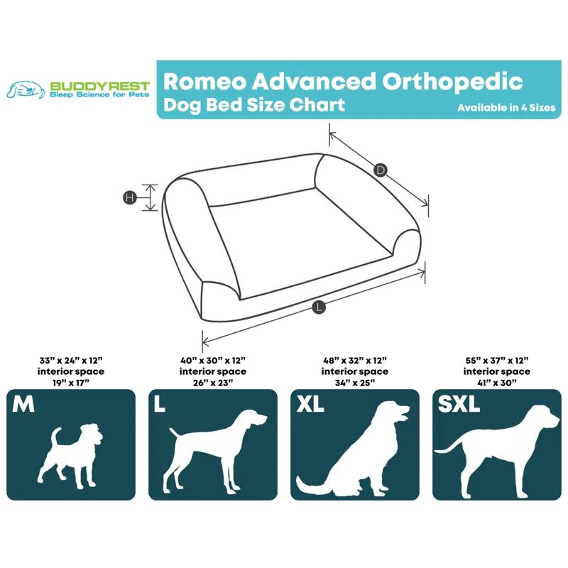 BuddyRest Romeo Memory Foam Dog Bed – Orthopedic Pressure-Relief Hybrid for Joint Support, Cooling Memory Foam & Water‑Resistant  Suede, Machine Washable – Made in USA