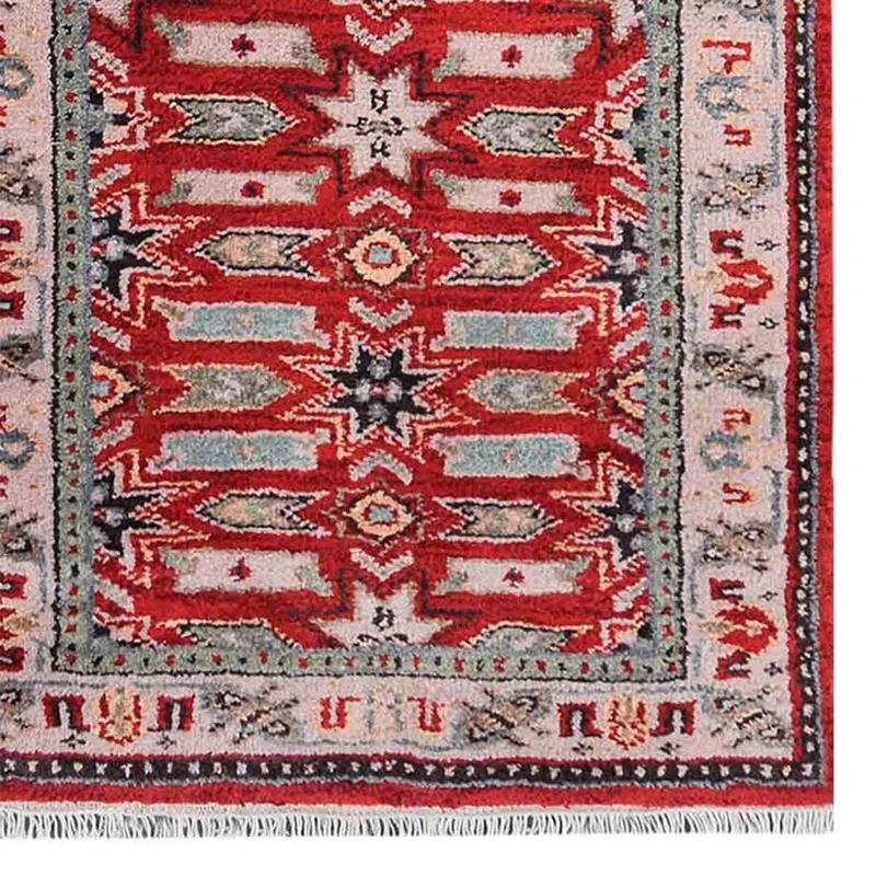 Bungalow Rose Elle-Jade Hand Knotted Premium Quality Oriental Red Cream Silk And Wool Rug